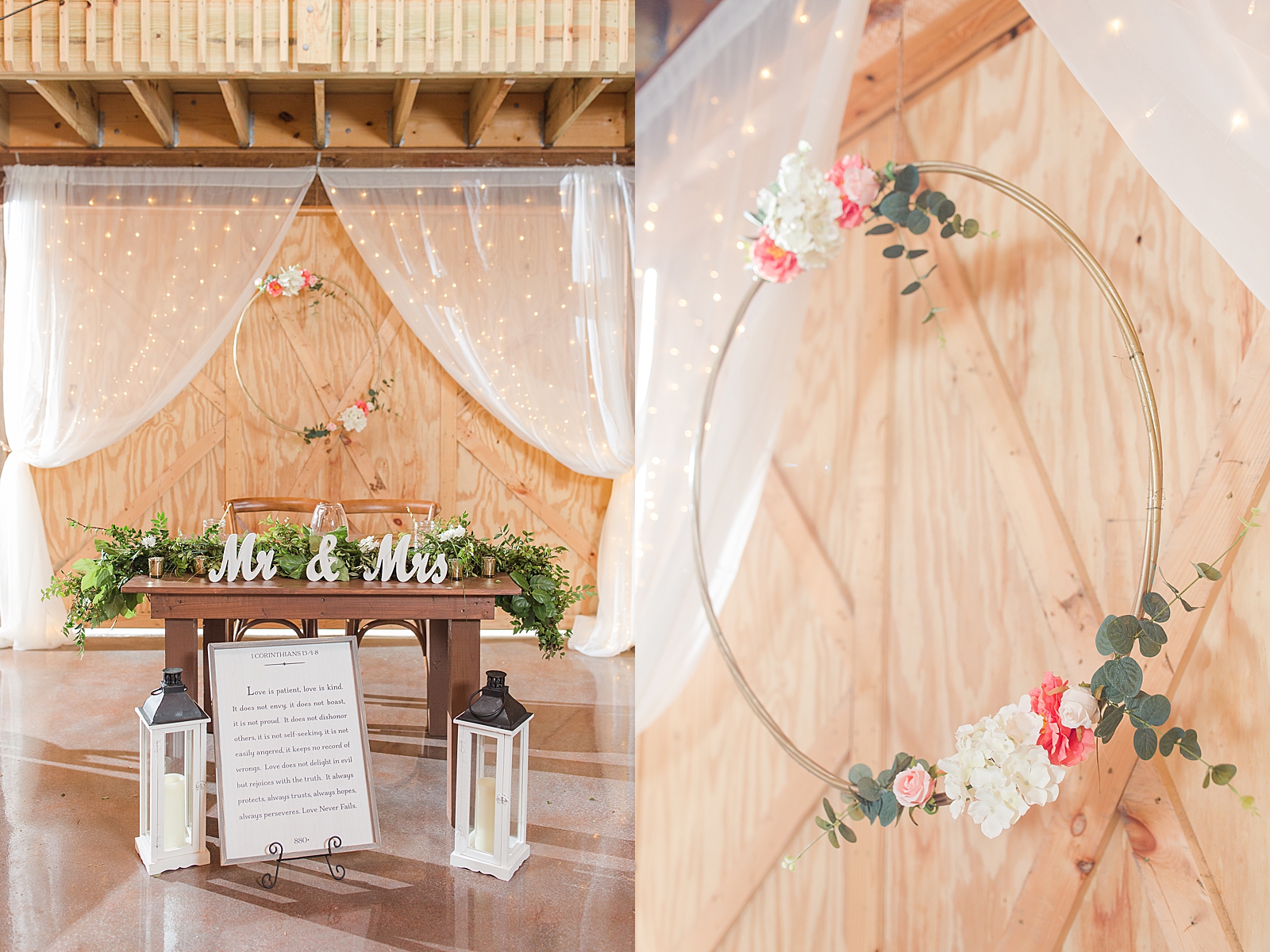 Macedonia Hills Wedding Reception Head table and floral hoop Photos