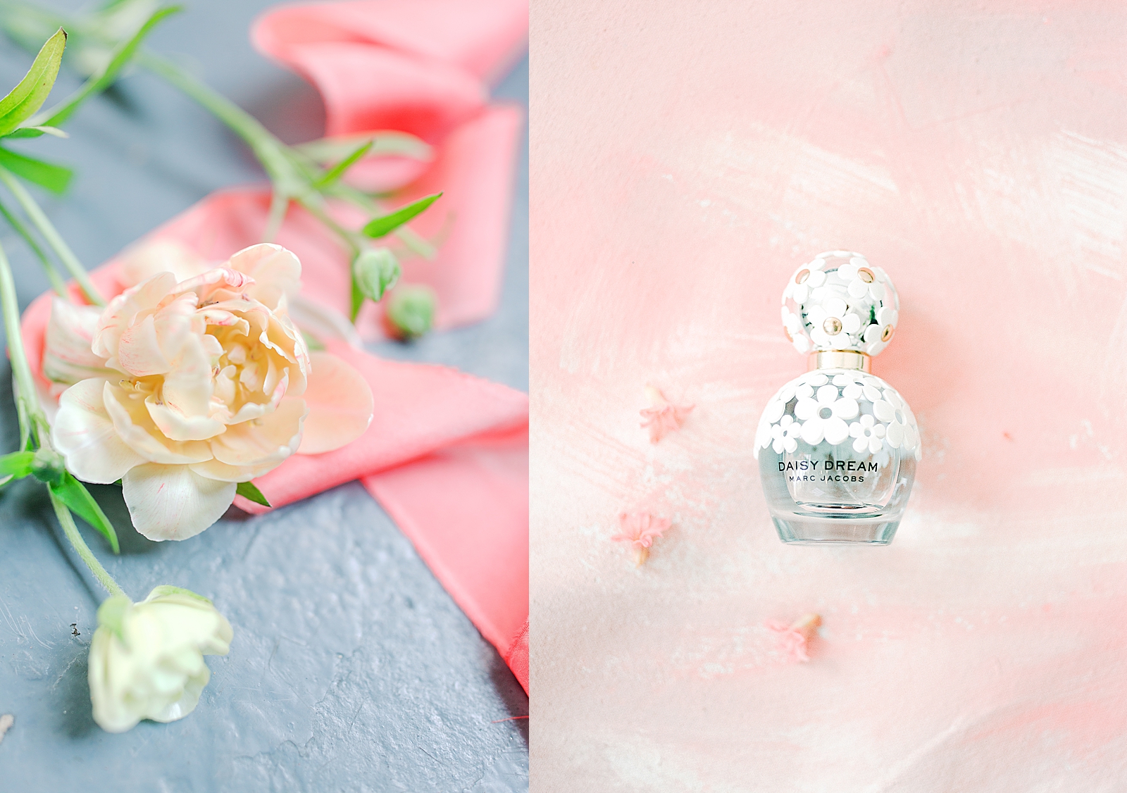 Spring Brickyard Wedding Flower with Ribbon Detail and Perfume Bottle Photos