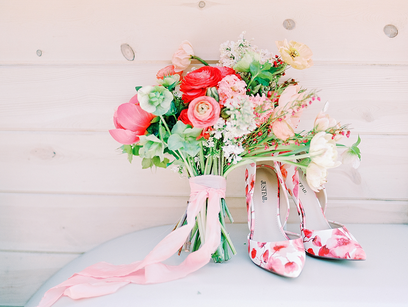 Spring Brickyard Wedding Bridal Bouquet and shoes Photo