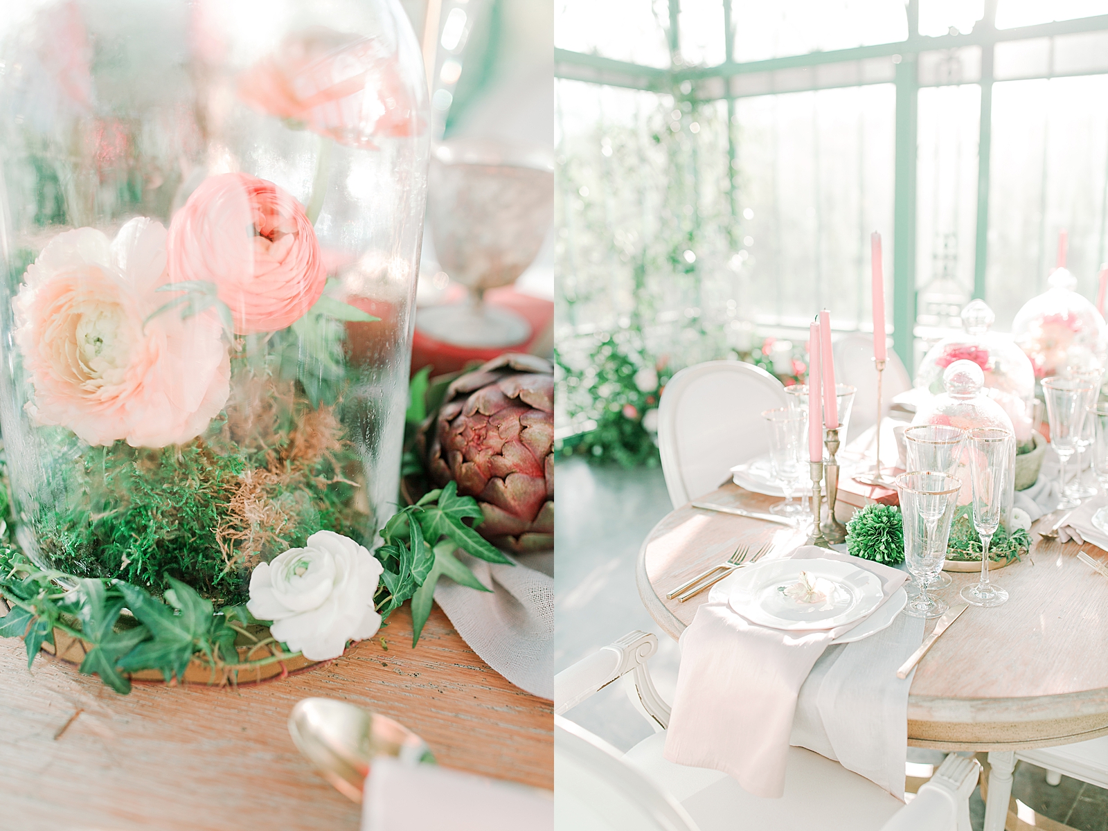 2400 On The River Wedding Reception table and and flowers in a terrarium Photos