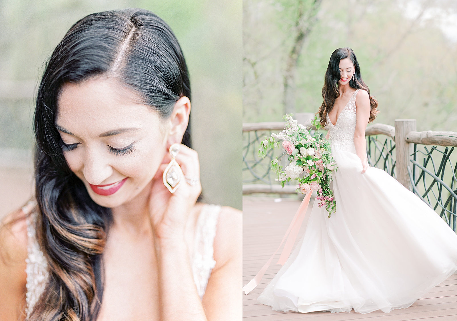2400 On The River Spring Bridal Session Lauren earring detail and twirling Photos