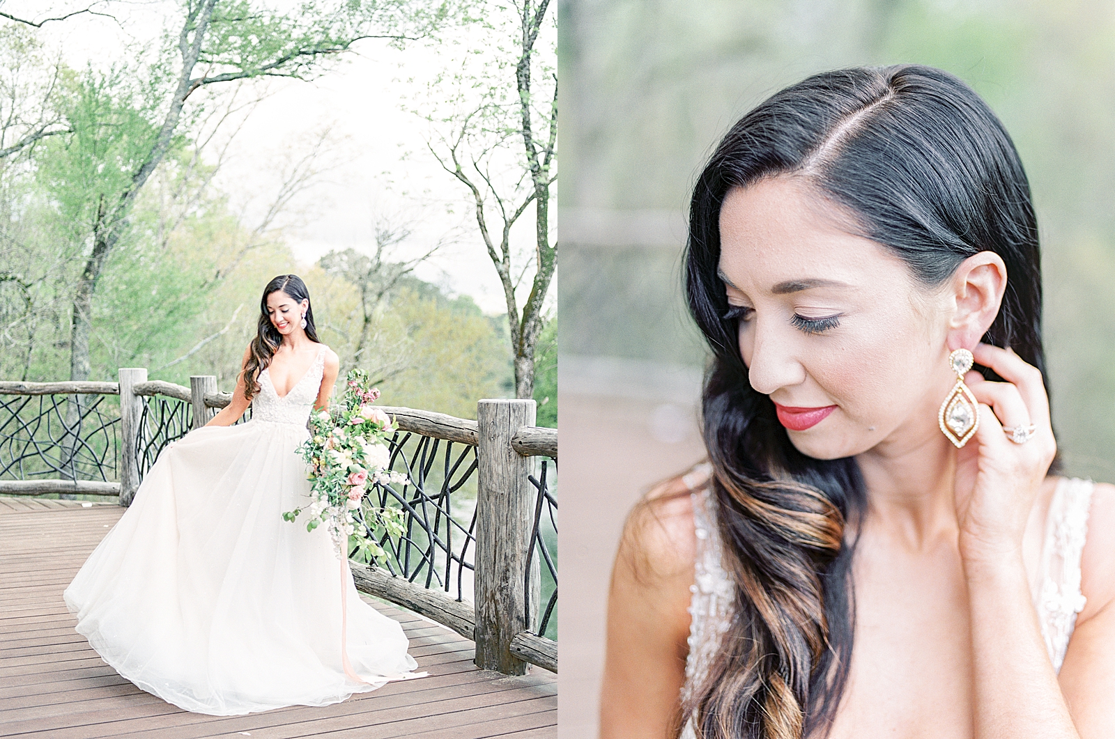 2400 On The River Spring Bridal Session Bride Twirling and Earring Detail Photos