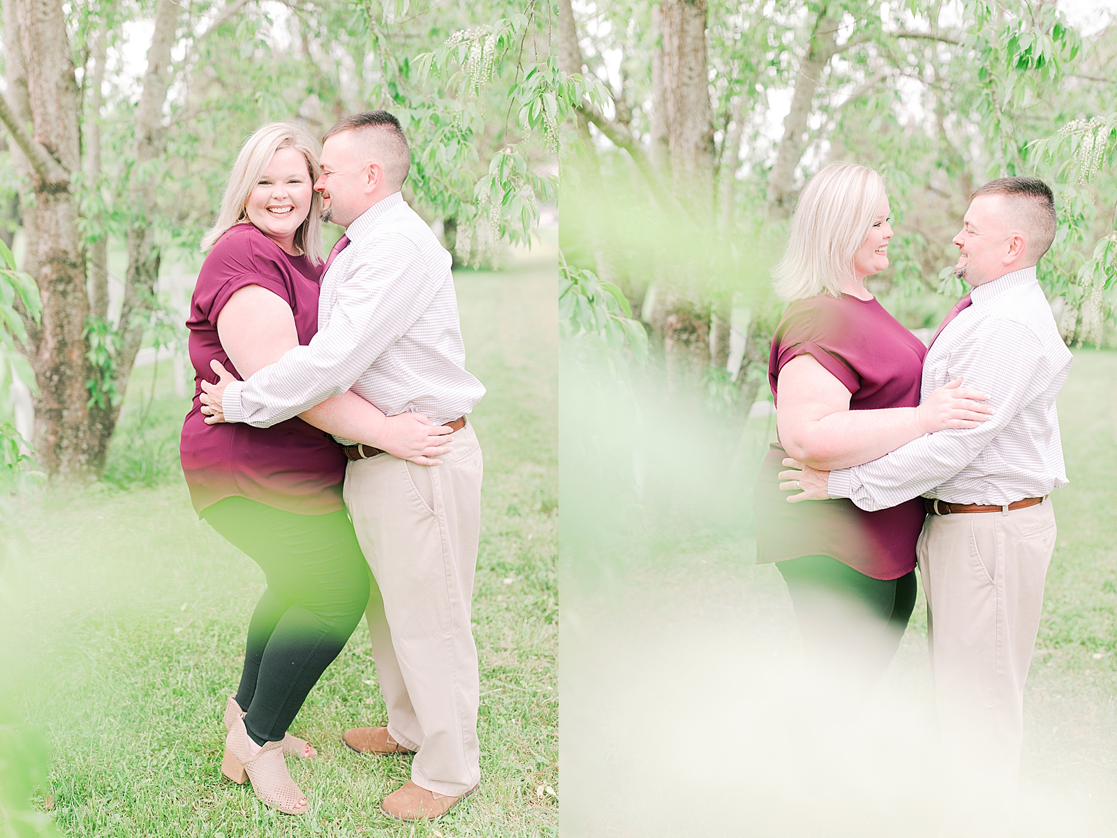 Asheville Anniversary Session couple hugging and laughing in trees Photos