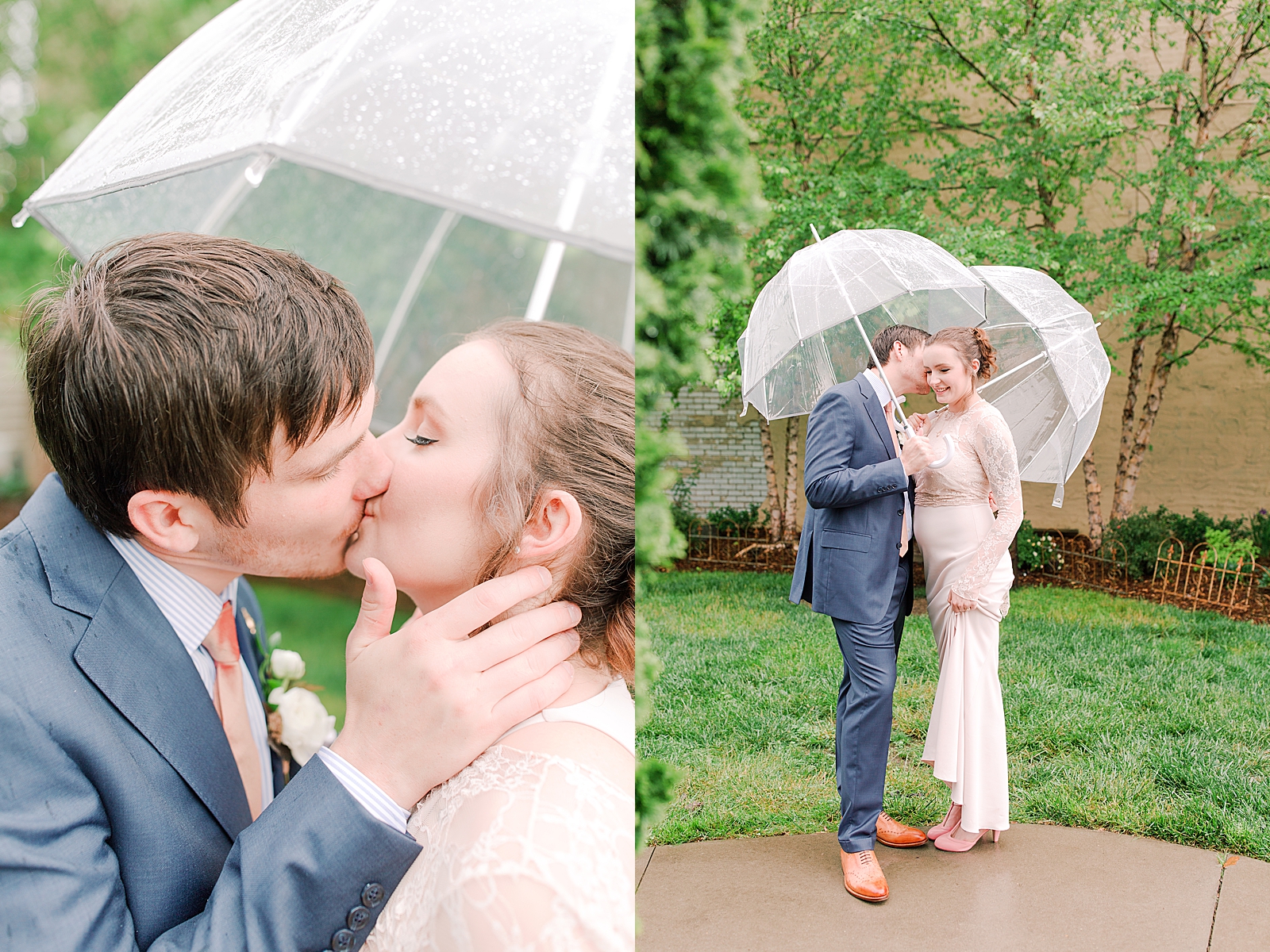 Asheville Wedding Bride and Groom Kissing under umbrellas Photos