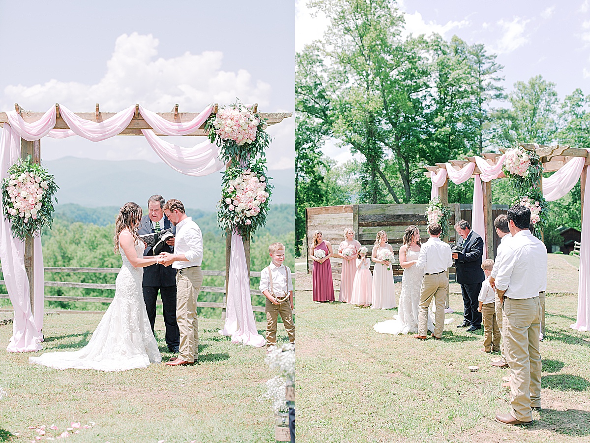 Rustic Spring Mountain Wedding Ceremony Bride and Groom at Alter Photos