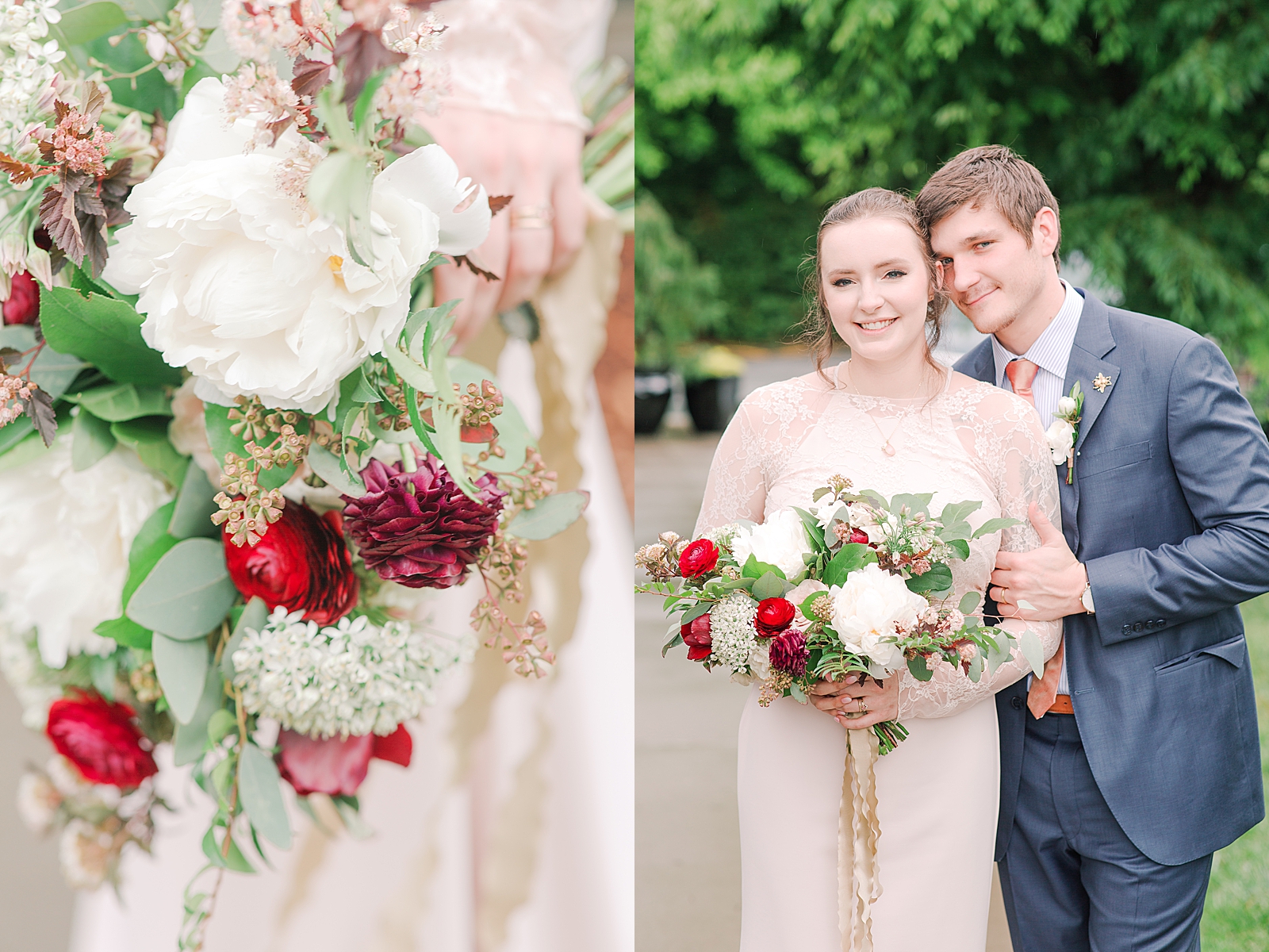 Asheville Wedding Bride holding bouquet and bride and groom smiling at camera Photos