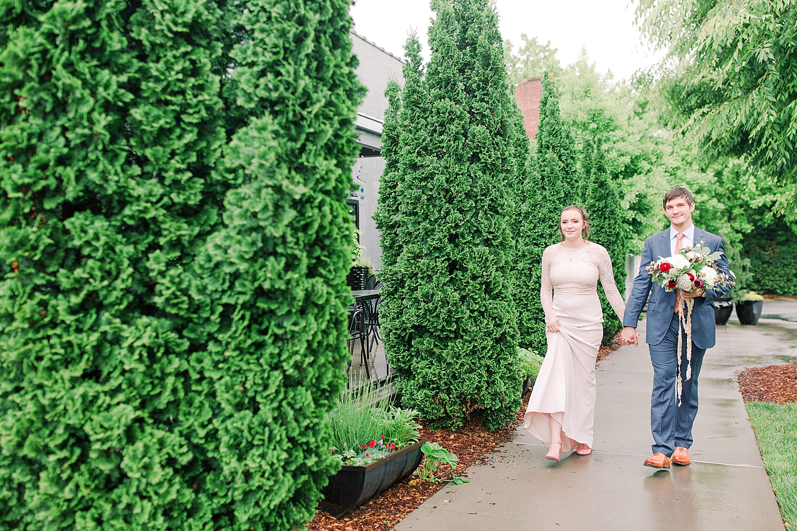 Asheville Wedding Bride and Groom walking smiling at camera Photo