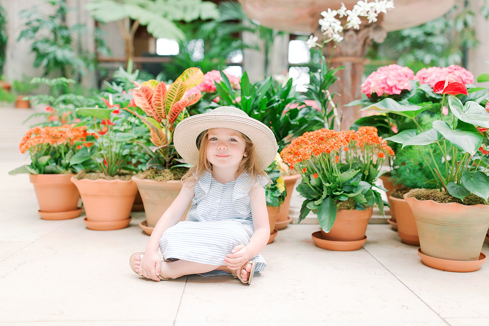 Biltmore House and Gardens Little girl in hat in front of flowers in the Winter Garden Photo