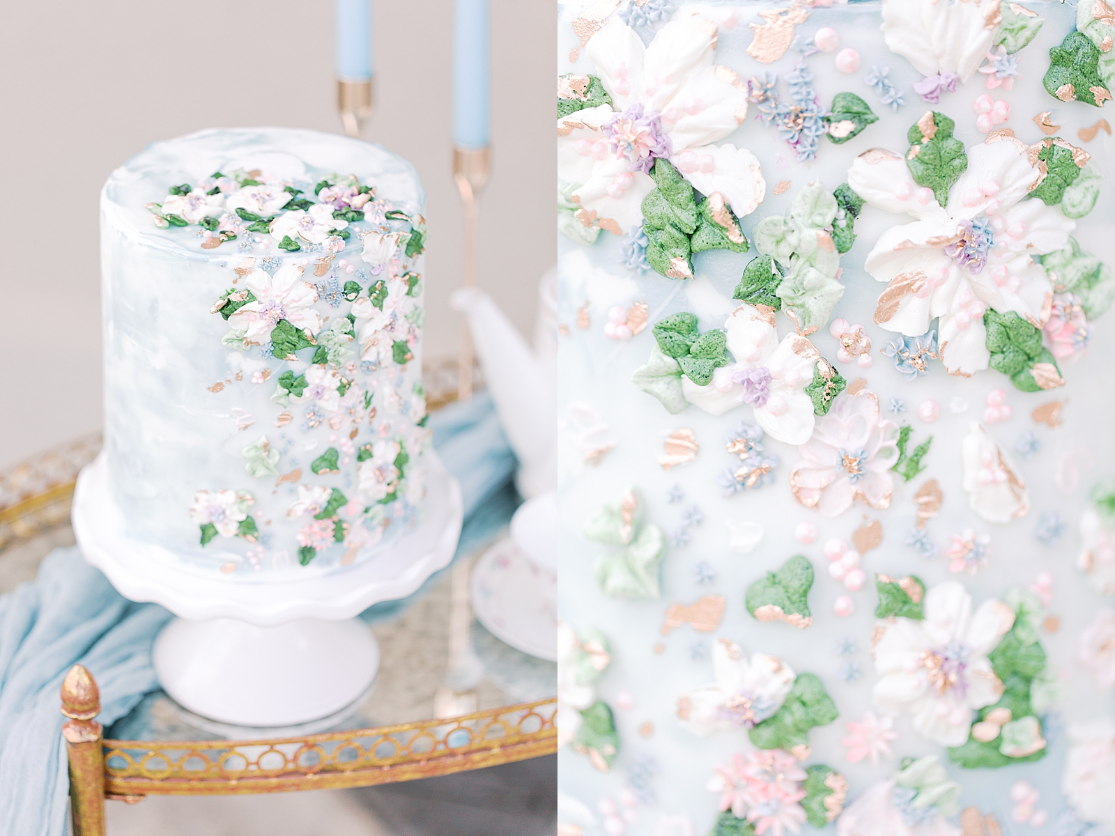 Chateau Elan Blue Cake with buttercream flowers Photos