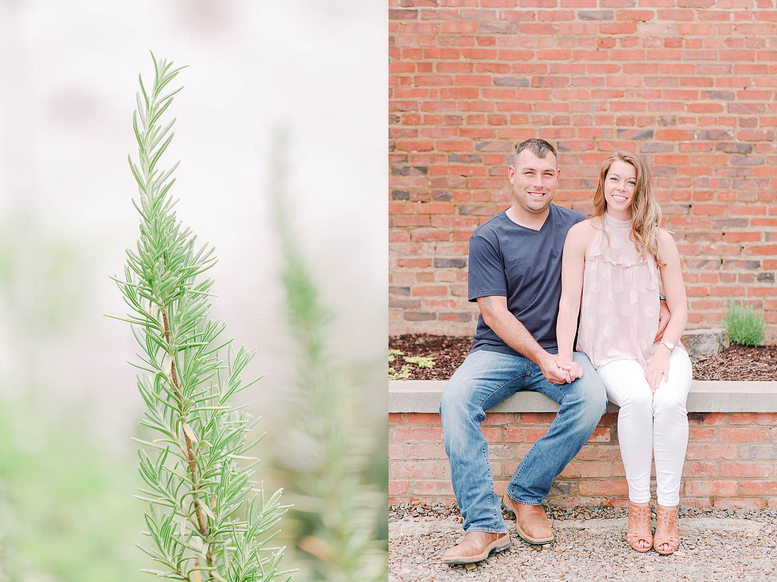 Hackney Warehouse Engagement Session Detail of plant and couple sitting on knee wall Photos