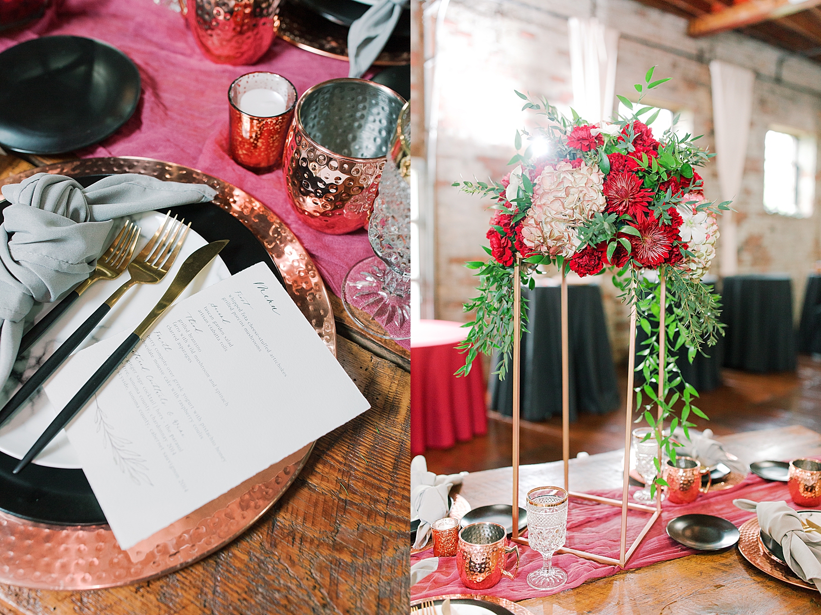 Hackney Warehouse Wedding Reception Table Flatware and centerpiece Photos