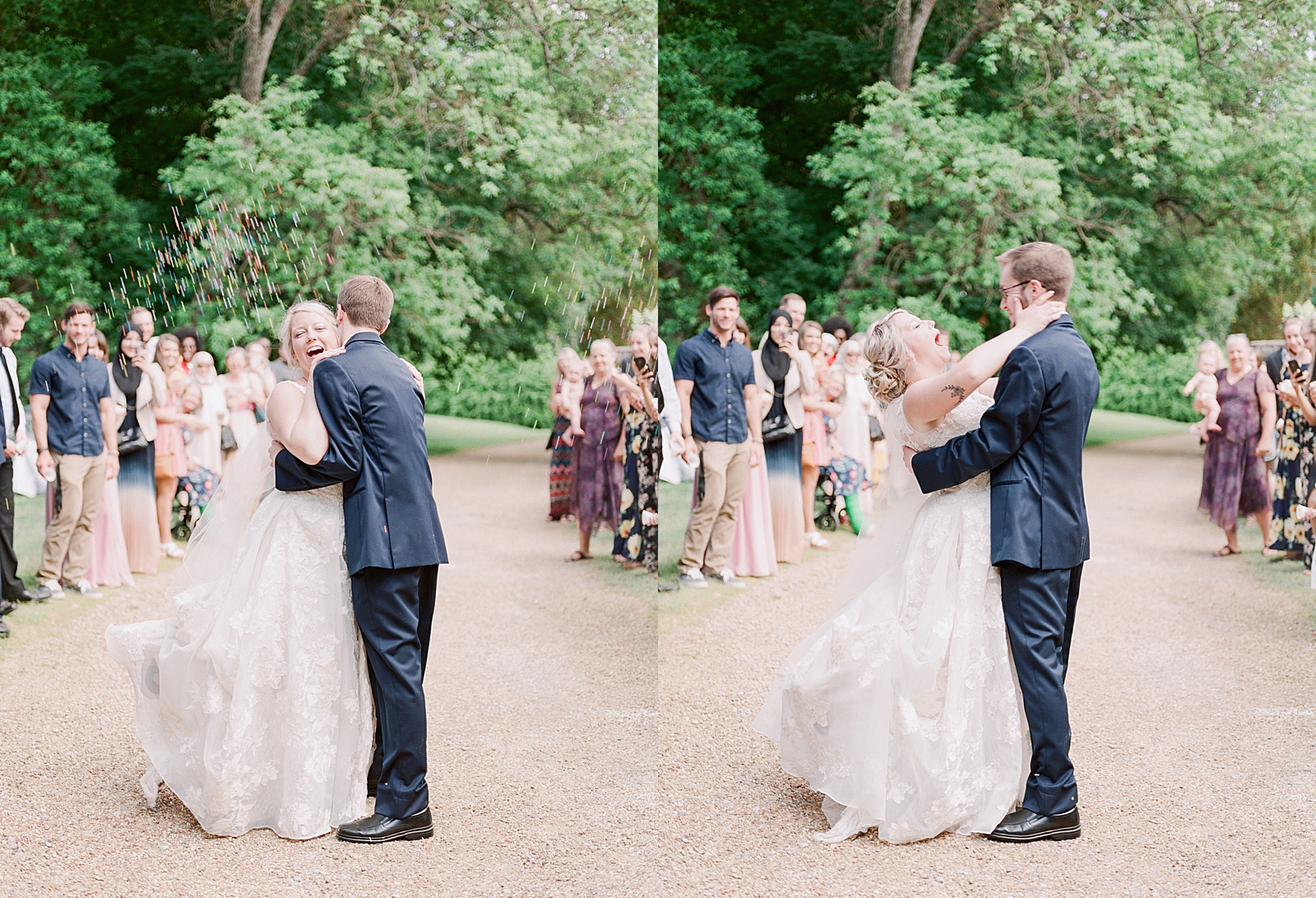 Black Fox Farms Garden Wedding Reception Bride and Groom Exit with Guests Throwing Sprinkles Photos