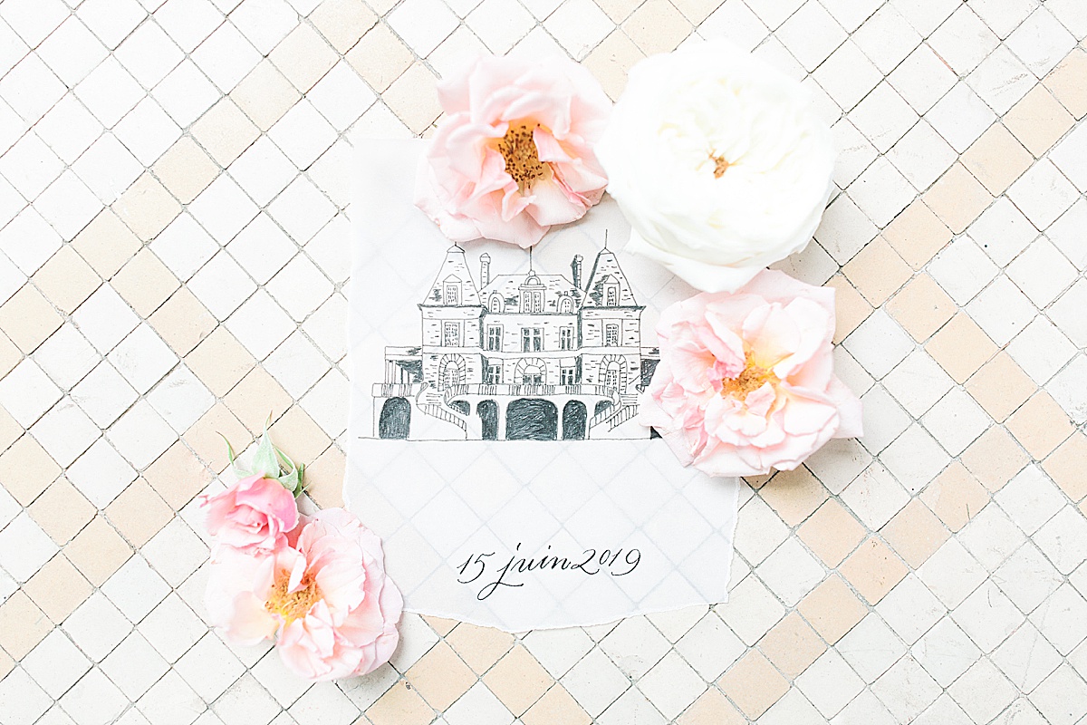 Château Bouffémont Wedding Invitation Suite with Flowers Photo