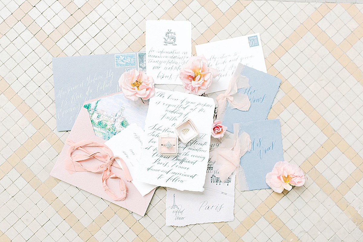 Château Bouffémont Wedding Invitation Suite with Ring and Flowers Photo