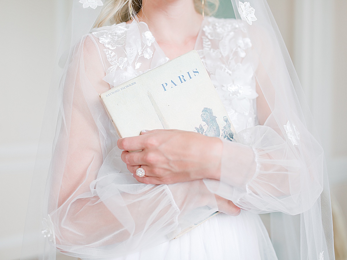 Château Bouffémont Wedding Bride Holding Paris Book Photo