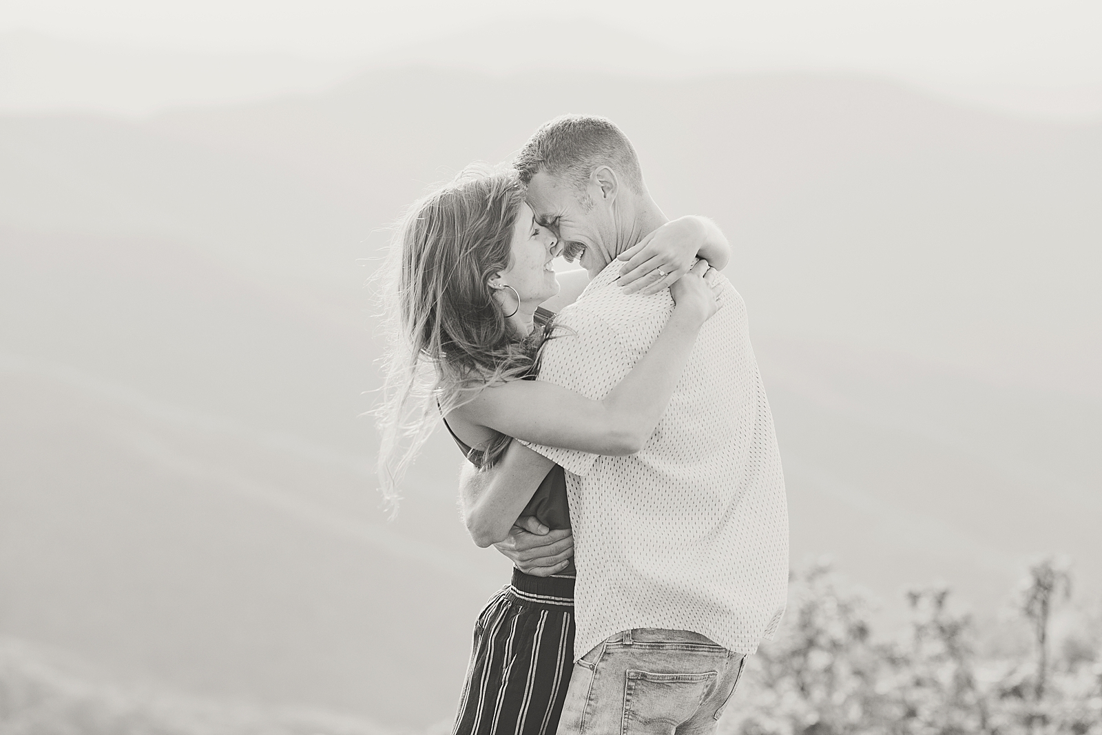 Craggy Gardens Engagement Black and White of Couple Hugging Photo