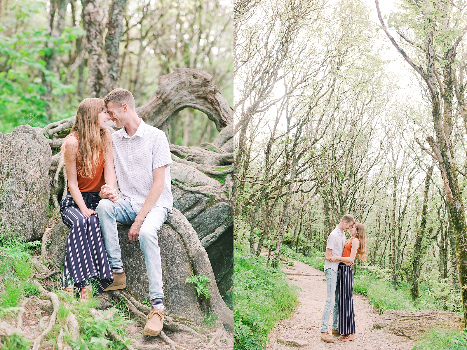 Craggy Gardens Engagement Couple Nose to Nose in the Woods Photos