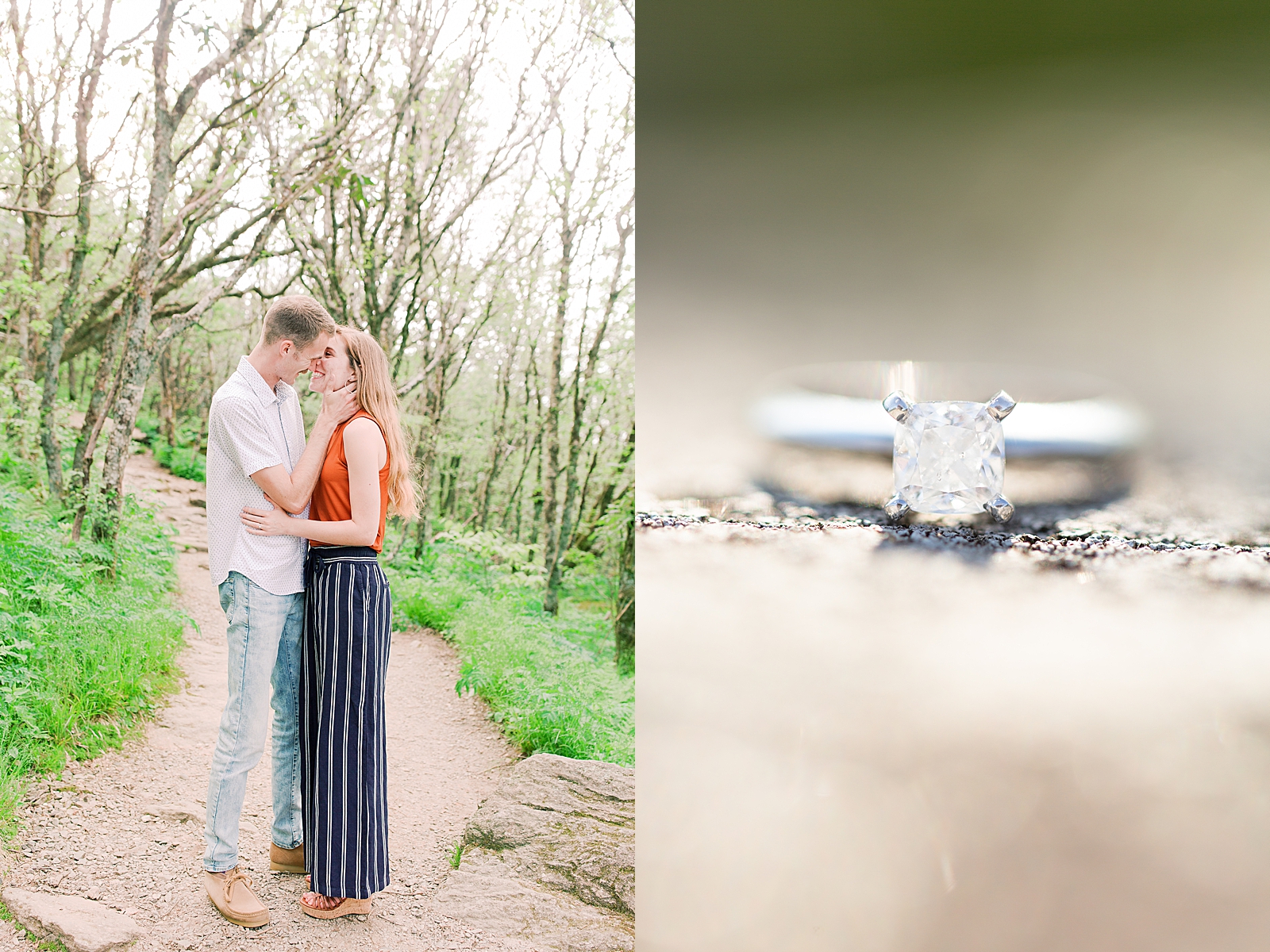 Craggy Gardens Engagement Couple Kissing and Ring Photos