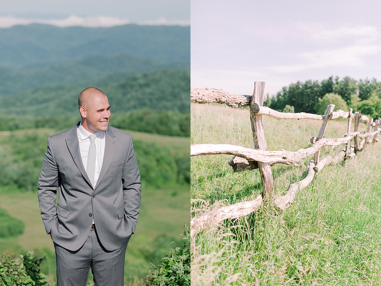 Max Patch Elopement Groom Smiling and Detail of Fence Photos