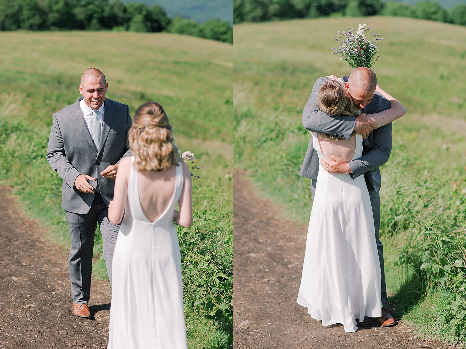 Max Patch Elopement Bride and Groom First Looking Hugging Photos