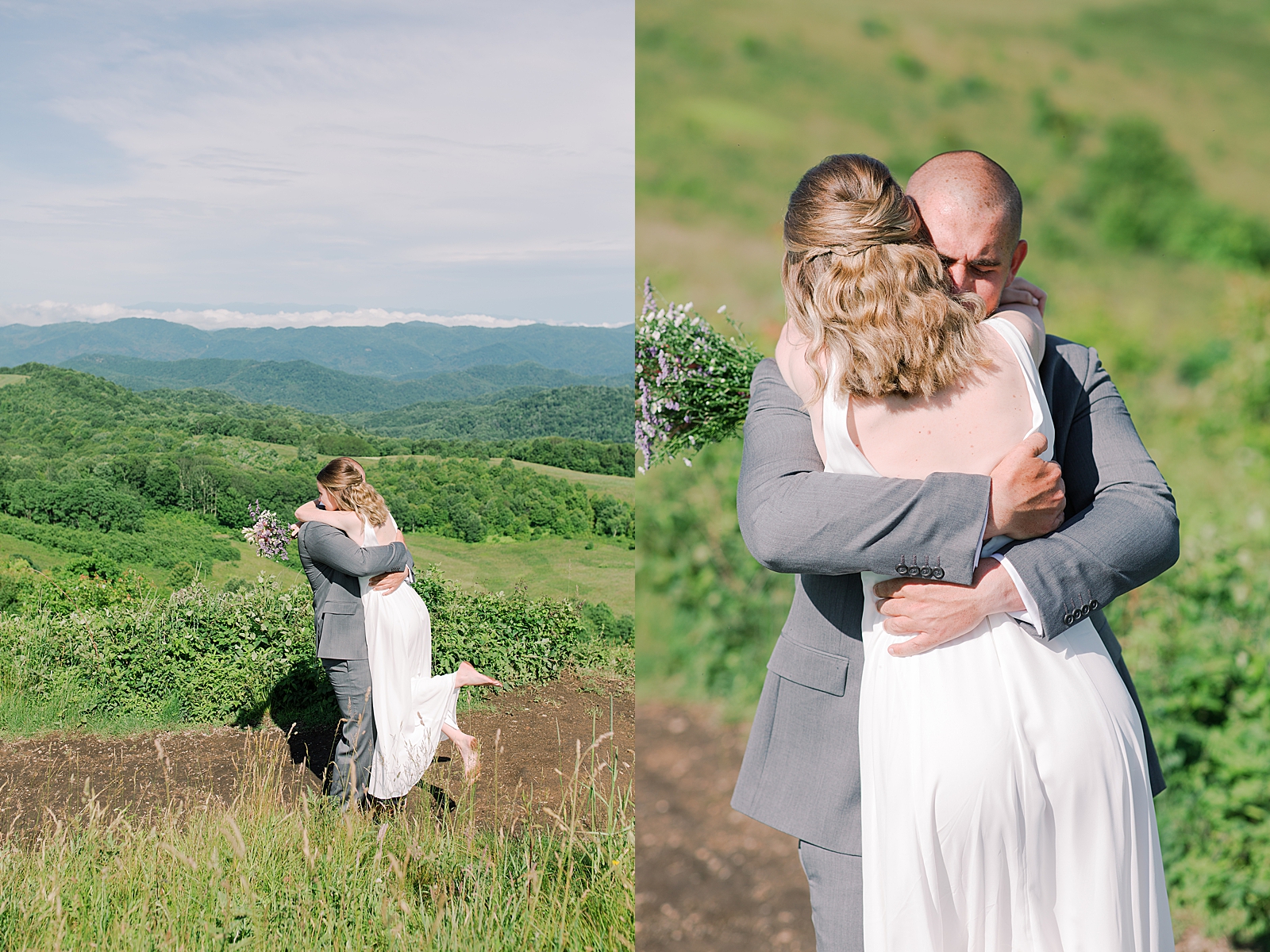 Max Patch Elopement Bride and Groom First Look Hugging Photos