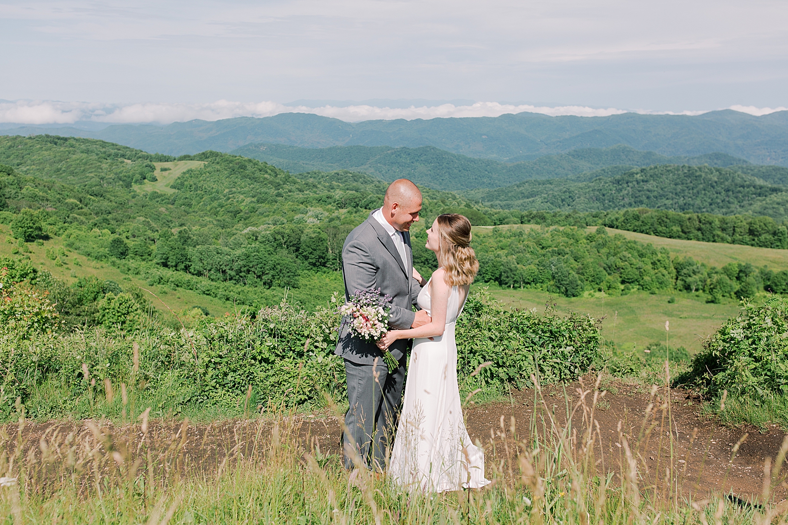 Max Patch Elopement Bride and Groom Smiling at Each Other Photo