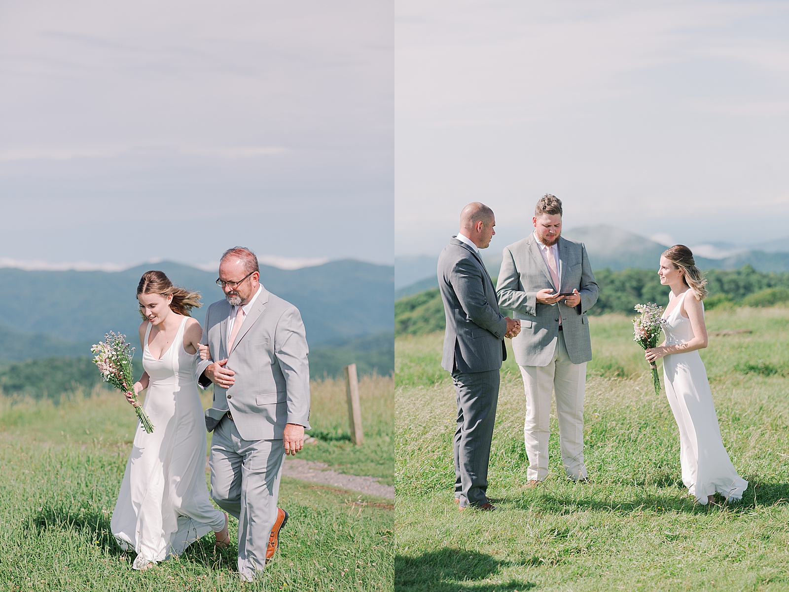 Max Patch Elopement Ceremony Bride Walking In with Her Dad and Trading Vows Photos