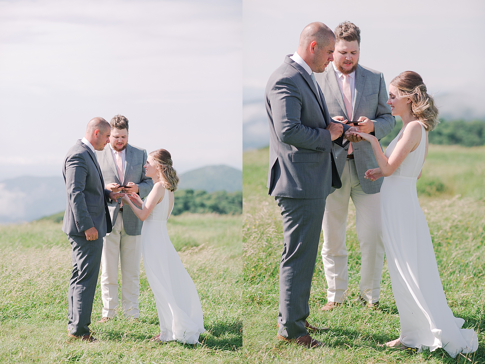 Max Patch Elopement Ceremony Bride and Groom Exchanging Rings Photos