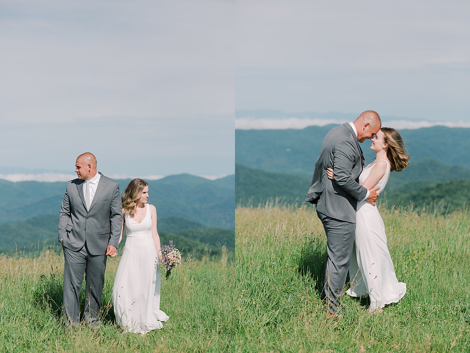 Max Patch Elopement Bride and Groom Holding Hands and Nose to Nose Photos