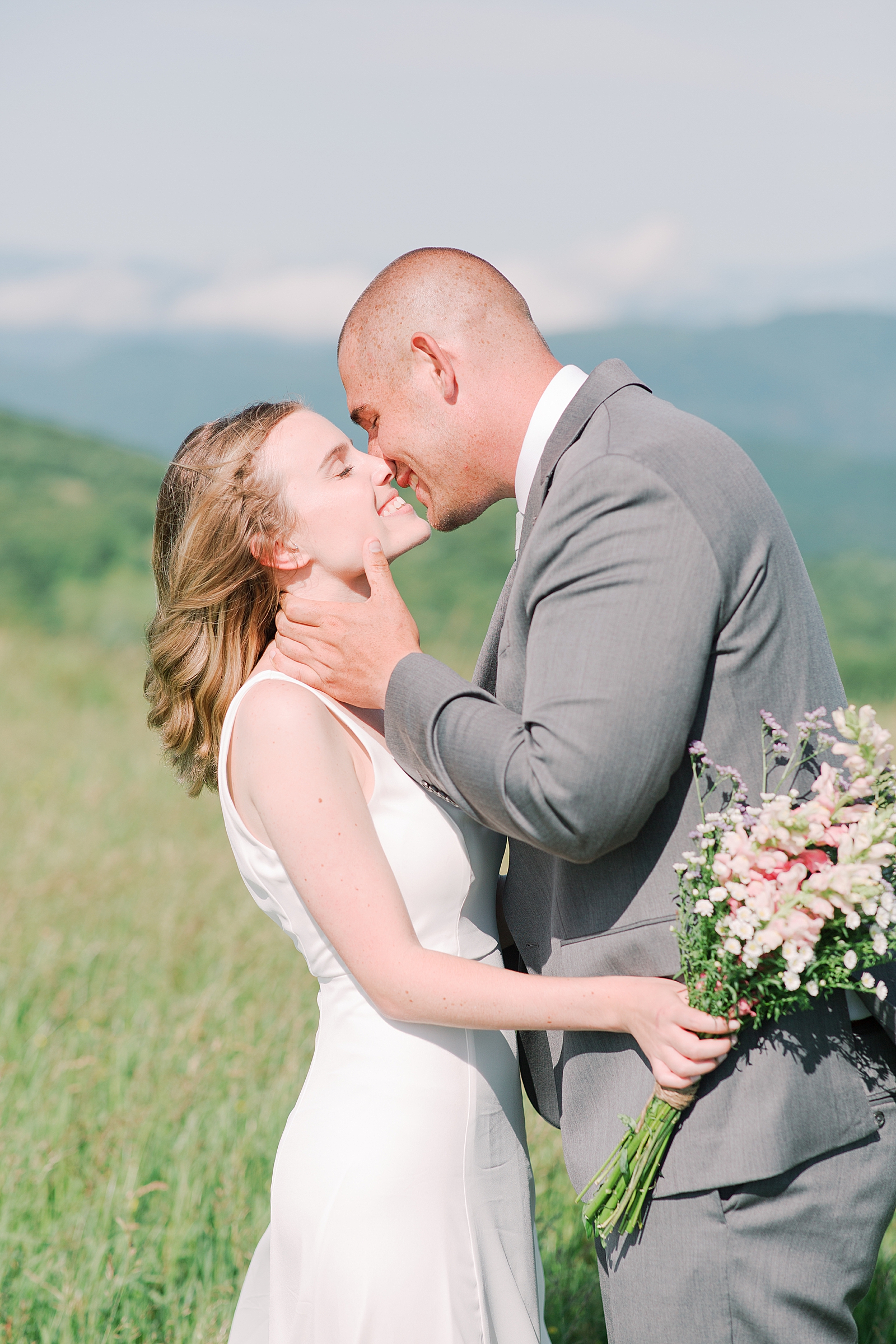 Max Patch Elopement Bride and Groom Nose to Nose Smiling Photo