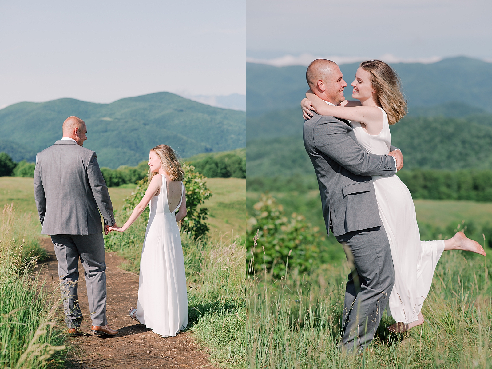 Max Patch Elopement Couple Holding Hands Walking and Spinning Photos