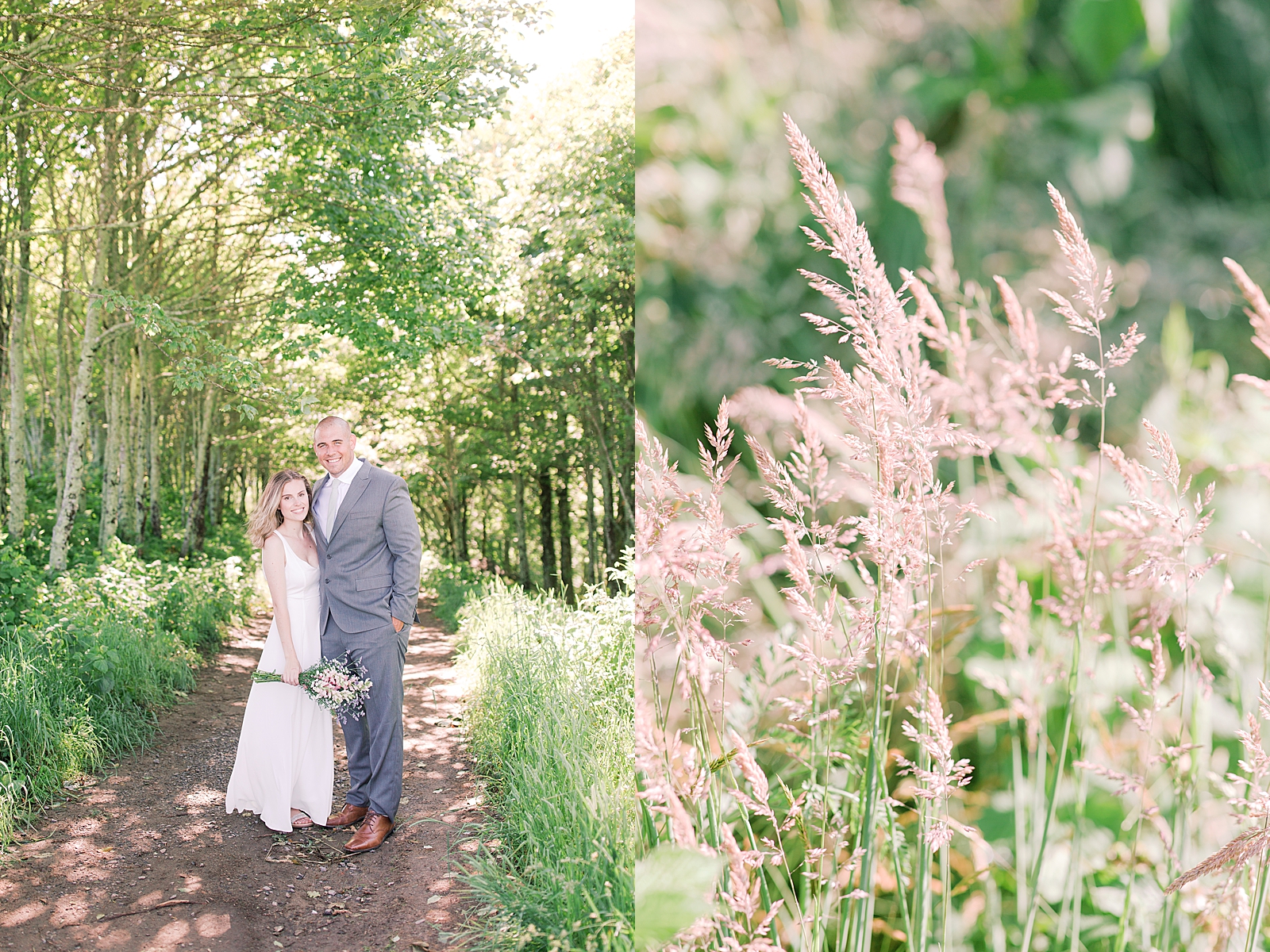 Max Patch Elopement Couple in the Trees Smiling at The Camera and Detail of Grass Photos