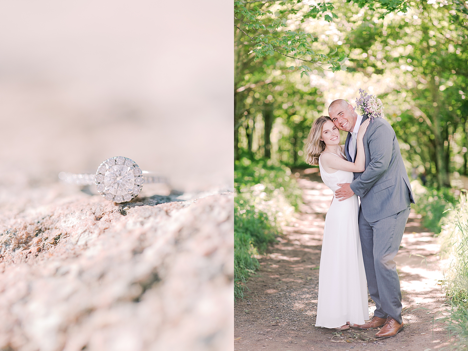 Max Patch Elopement Detail of Ring and Bride and Groom Smiling at Camera Photos