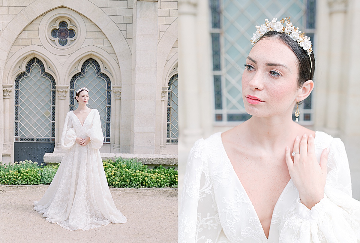 Musée Rodin Wedding Bride in front of stained glass windows Photos