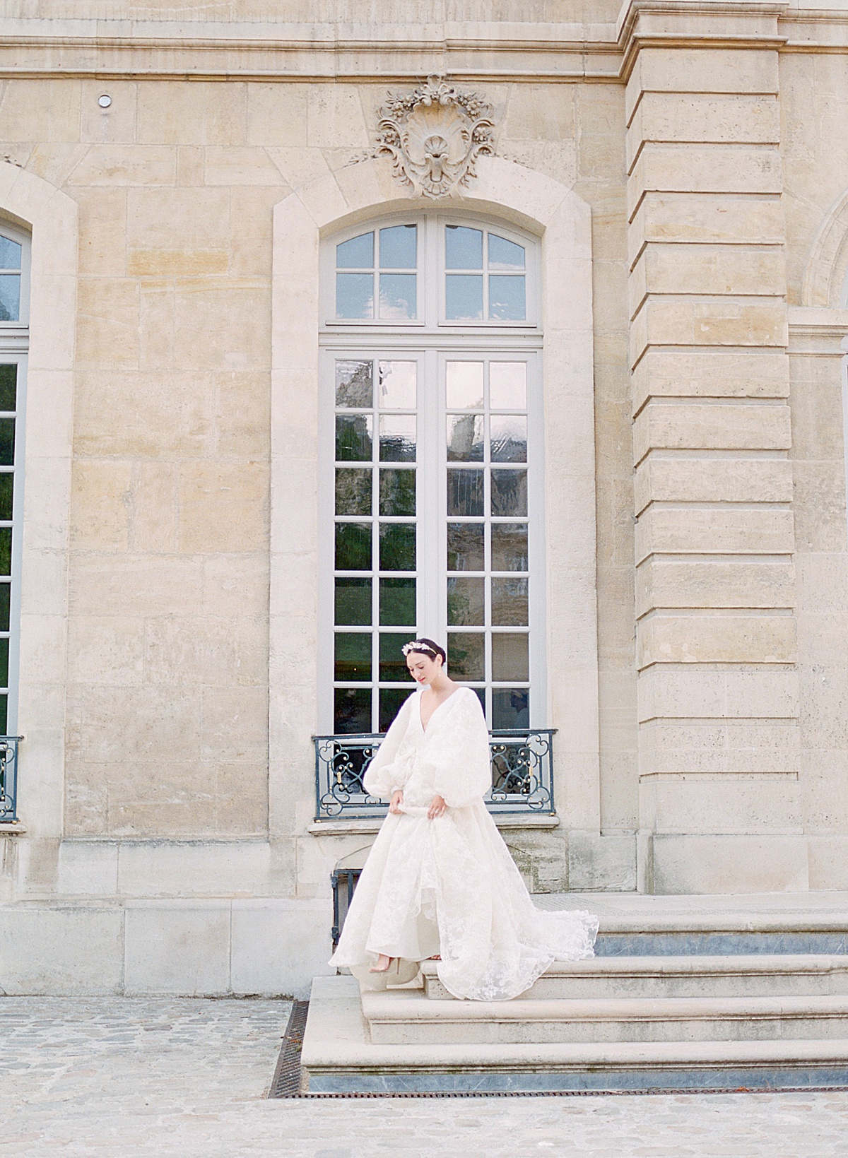 Musée Rodin Wedding Bride walking down stairs Photo
