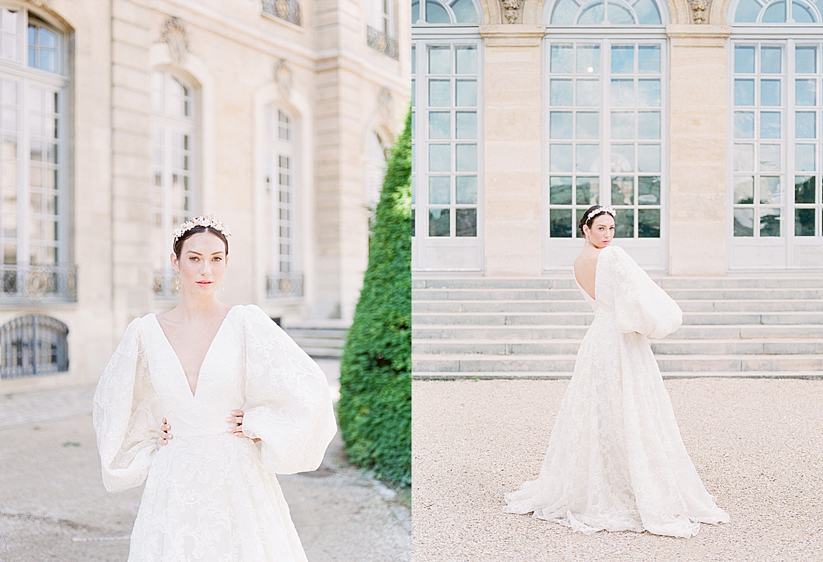 Musée Rodin Wedding Bride Looking at Camera and Looking over shoulder Photos