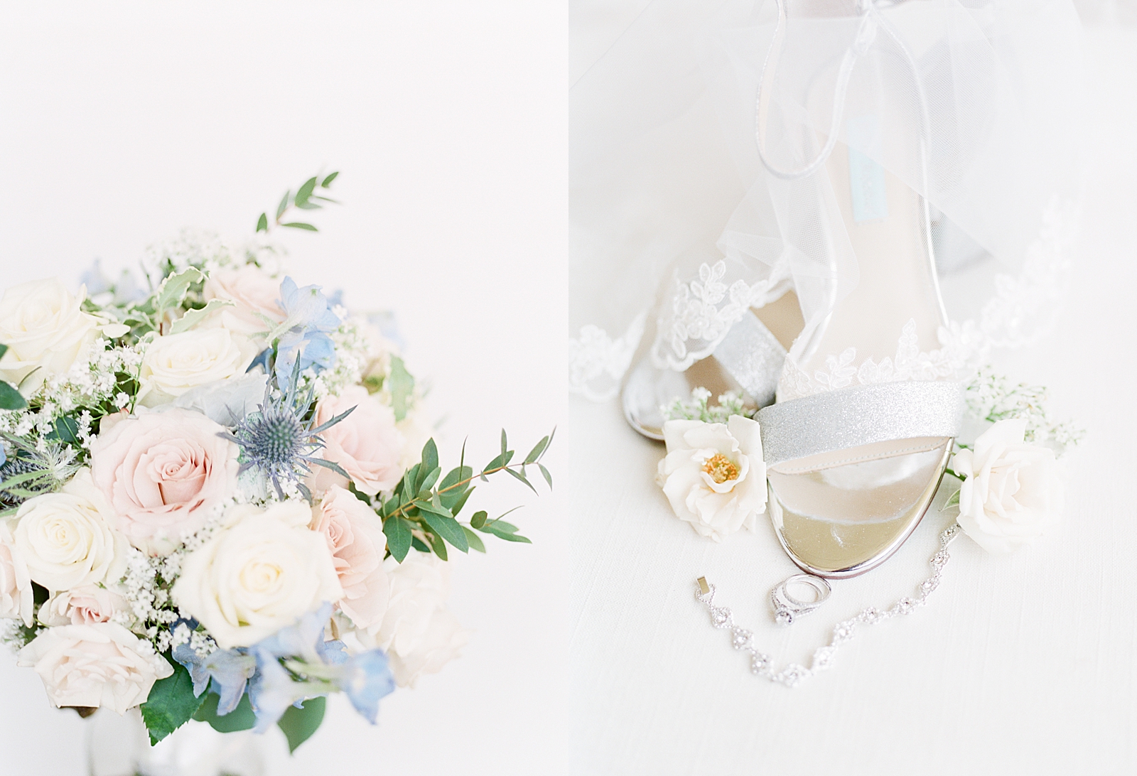 Rumbling Bald Resort Wedding Pink and Blue bouquet and Silver shoes with Brides Jewelry photos