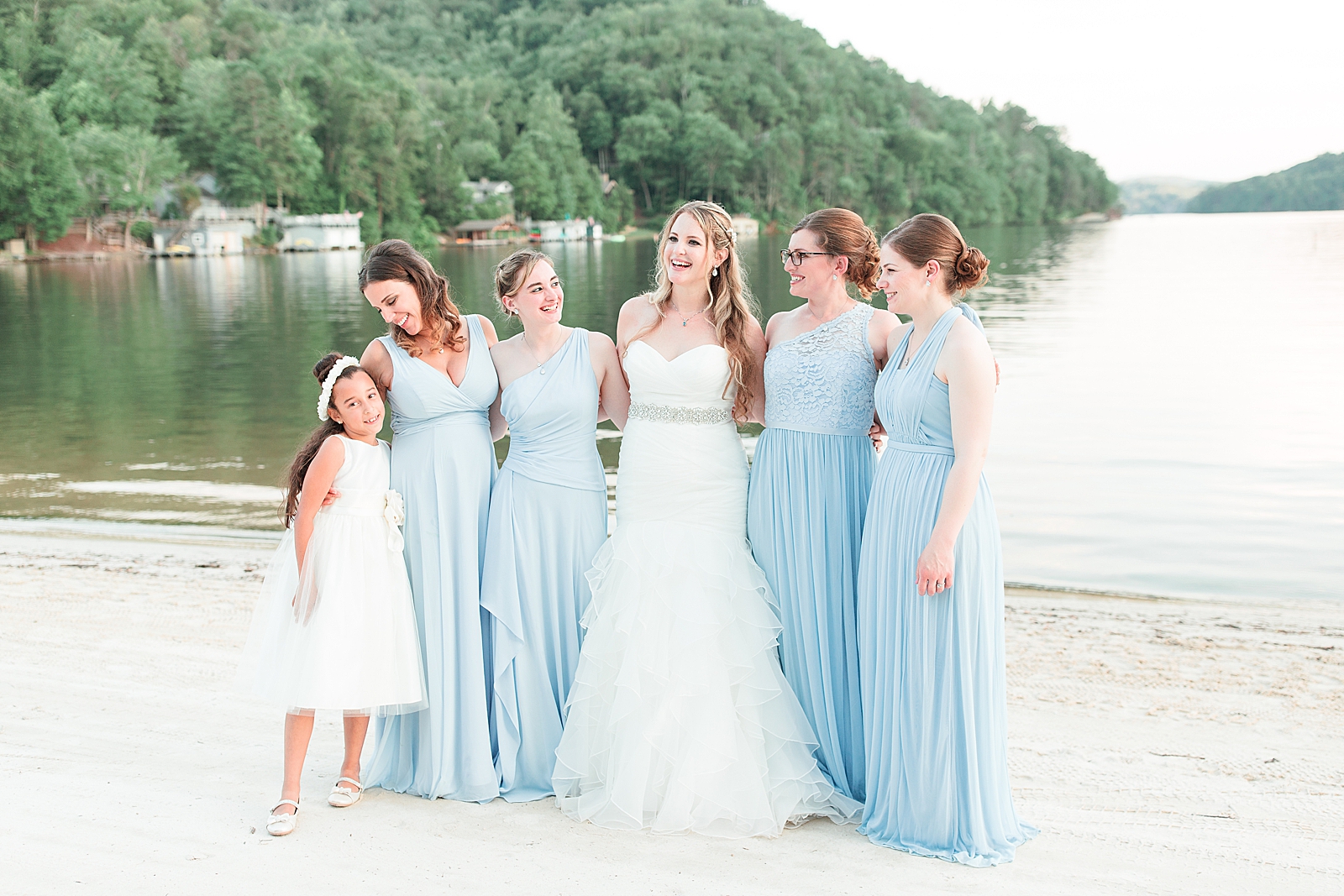 Rumbling Bald Resort Wedding Bridal Party on Beach with mountains in background Photo