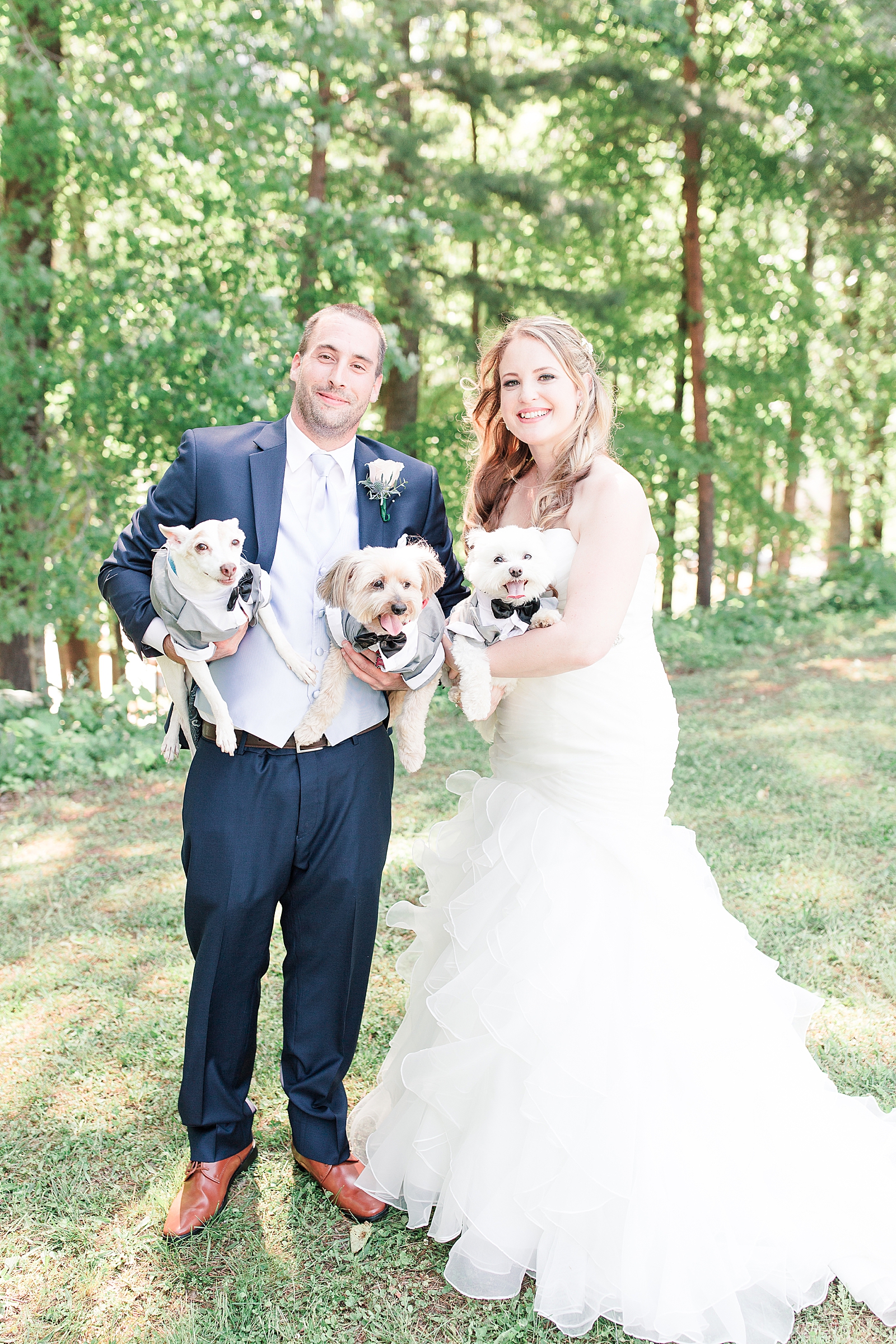 Rumbling Bald Resort Wedding Bride and Groom holding their dogs Photo