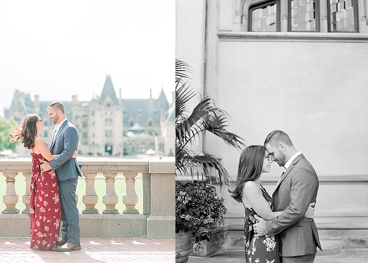 Biltmore Estate Anniversary Session Couple hugging and black and white of couple nose to nose photos