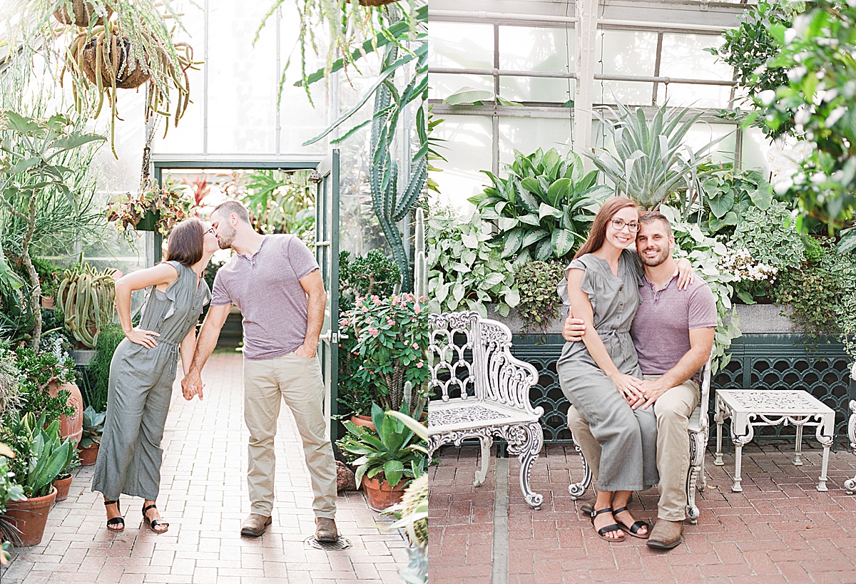 Biltmore Estate Anniversary Session Couple Kissing and Sitting together in Conservatory Photos