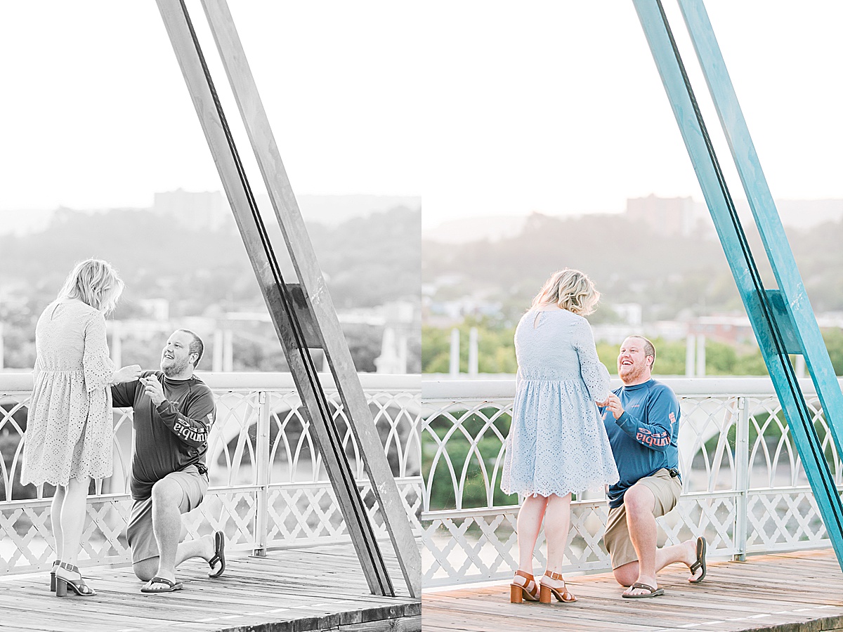 Chattanooga Proposal Black and White of Austin on one knee Photos