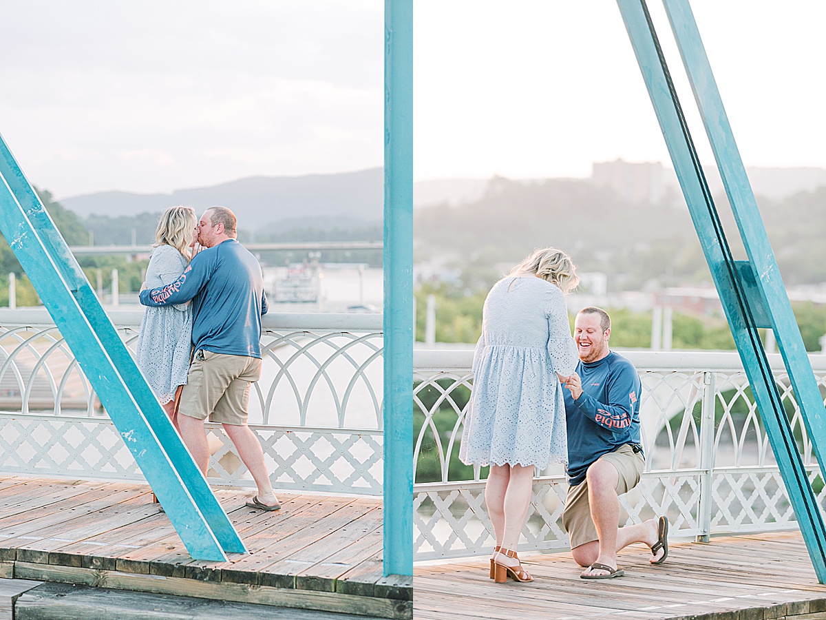 Chattanooga Proposal Couple Kissing and Guy Proposing Photos