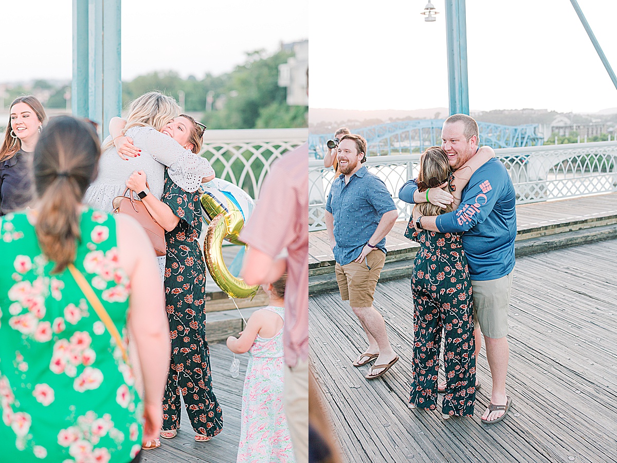 Chattanooga Proposal Couple Hugging Friends Photos