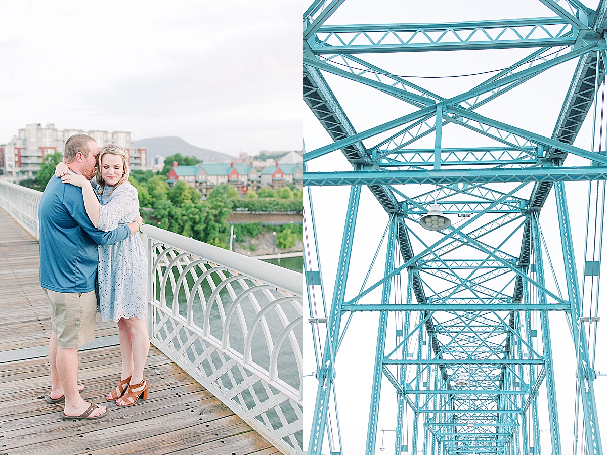 Chattanooga Proposal Couple Hugging and Detail of Bridge Photos
