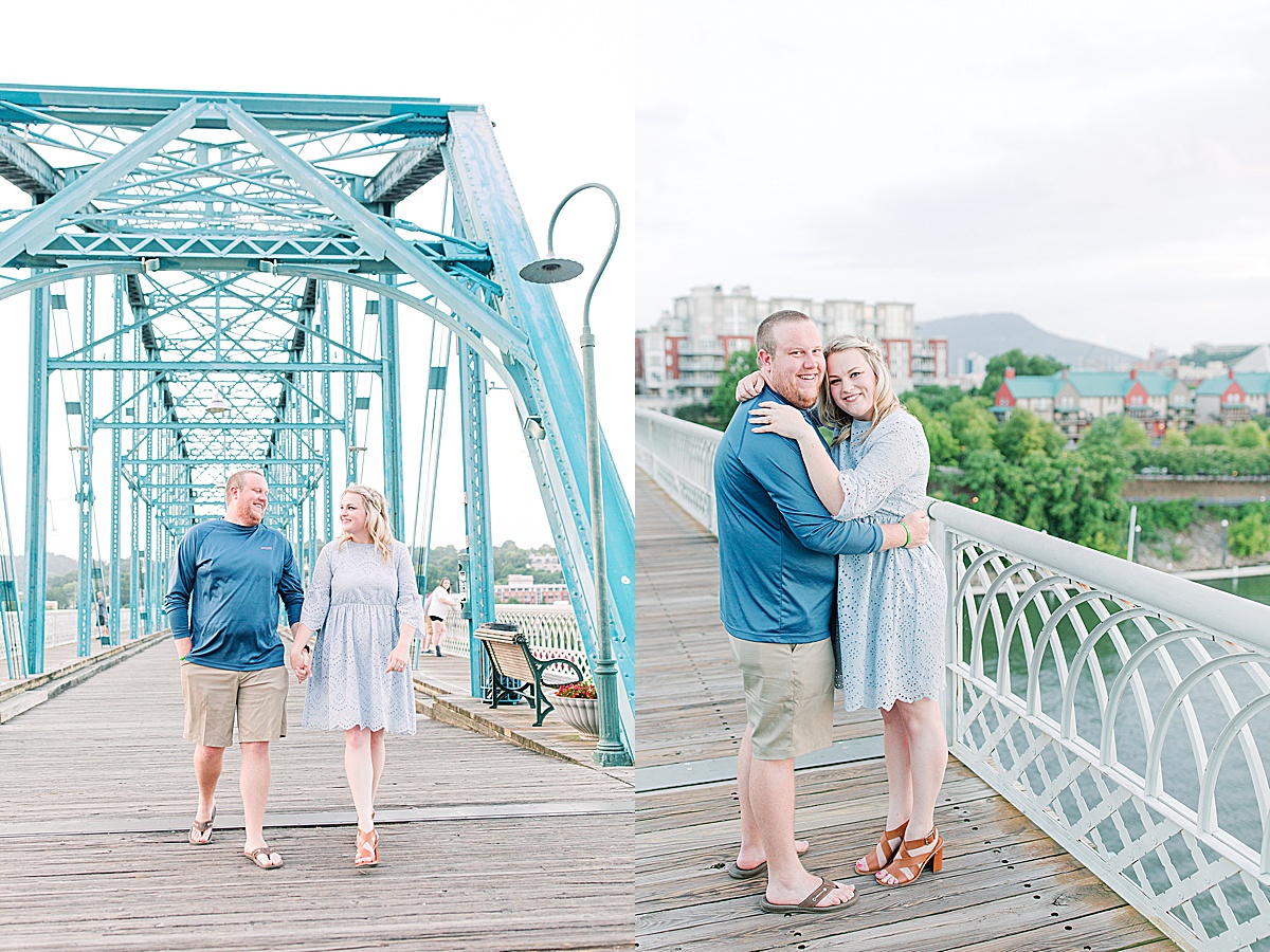 Chattanooga Proposal Couple walking holding hands and couple smiling Photos