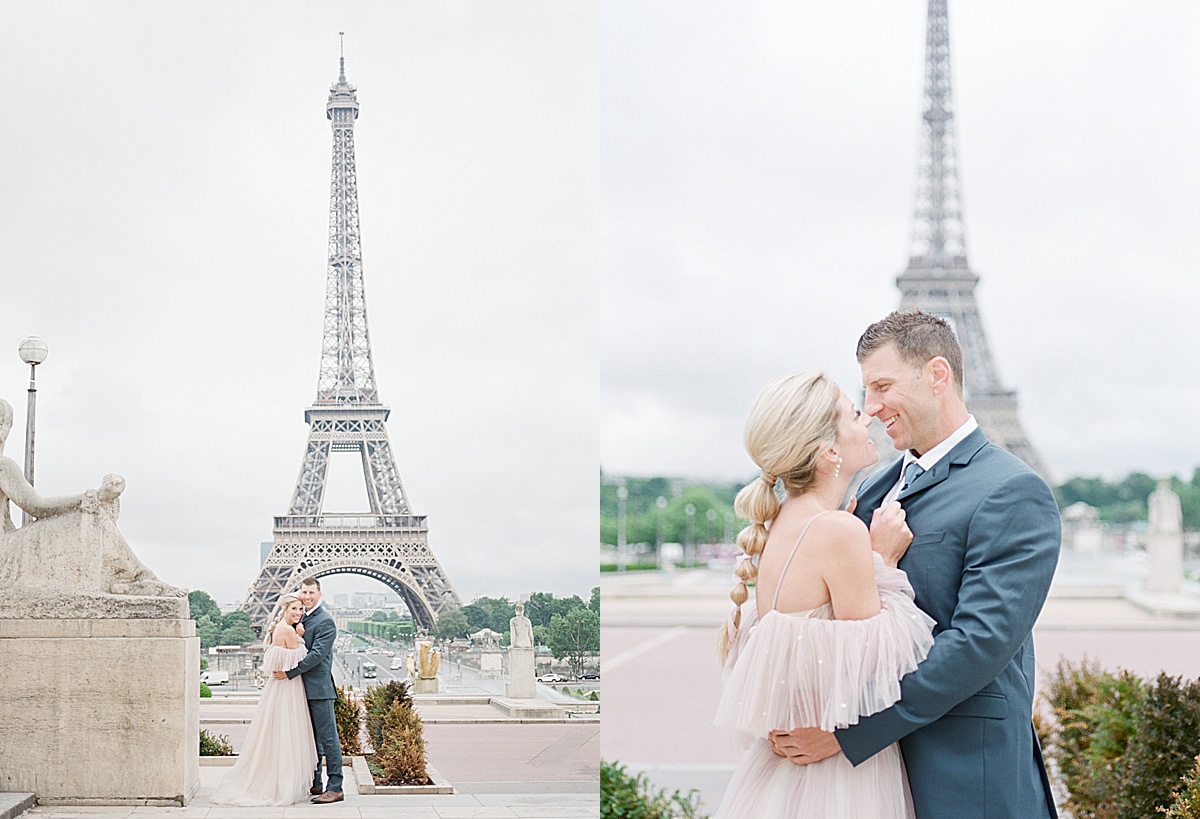 Eiffel Tower Wedding Couple Smiling at Camera and at each other Photos