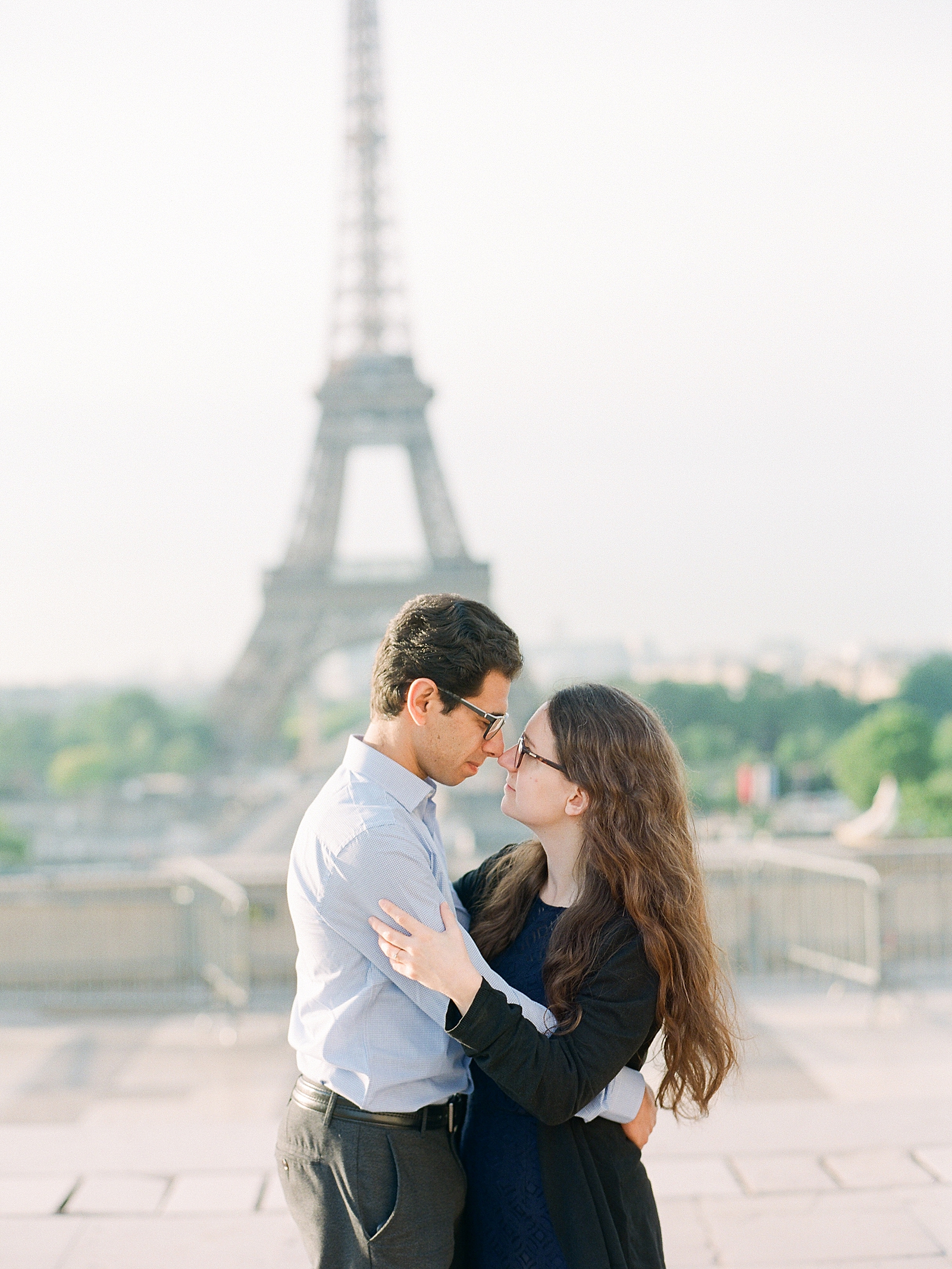 Eiffel Tower Engagement Session Couple nose to nose Photo