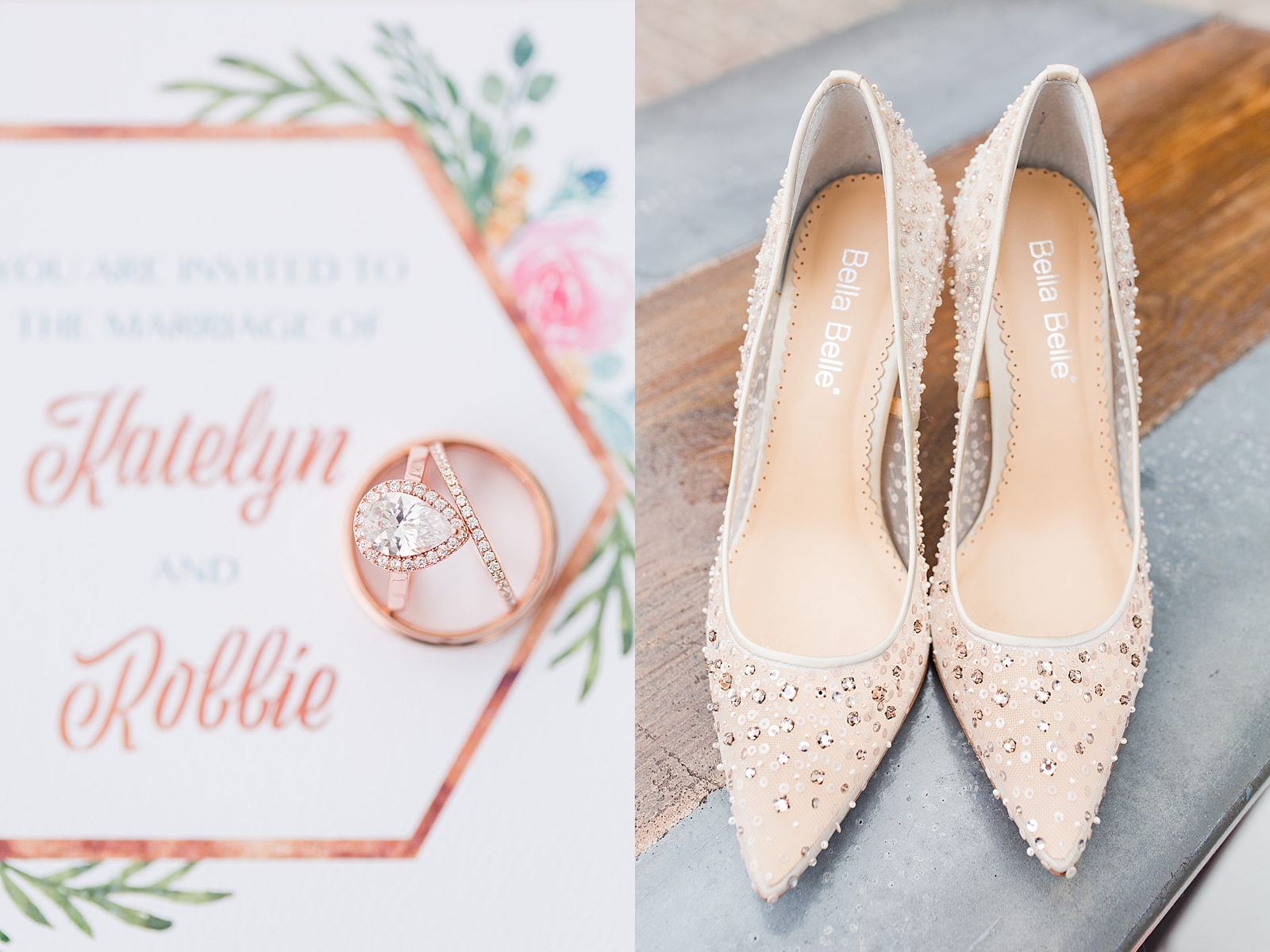 Glover Park Brewery Wedding rings on invitation and bridal shoes Photos