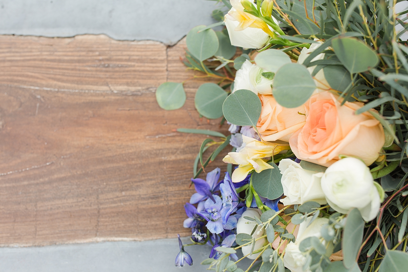 Glover Park Brewery Wedding Bridal bouquet on wood and concrete table Photo